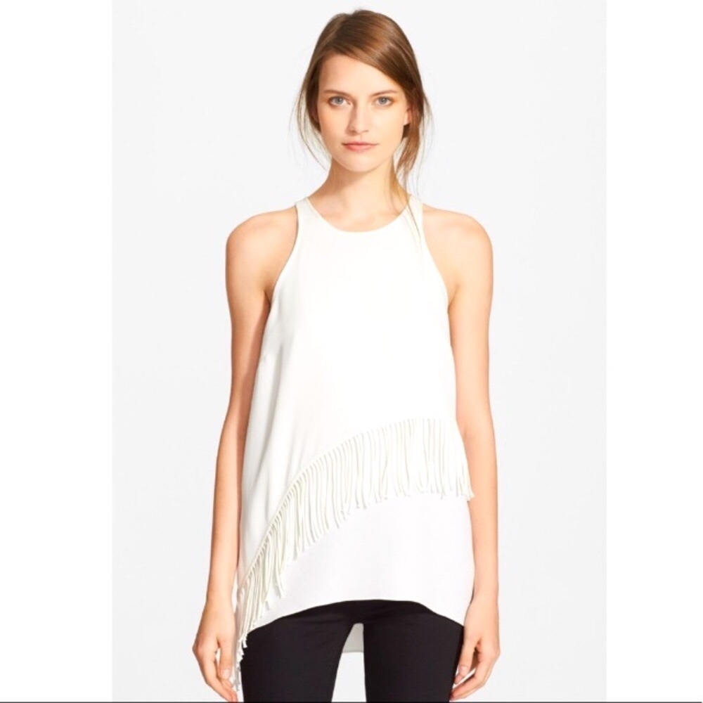 Elizabeth And James White Fringe Sleeveless Blouse